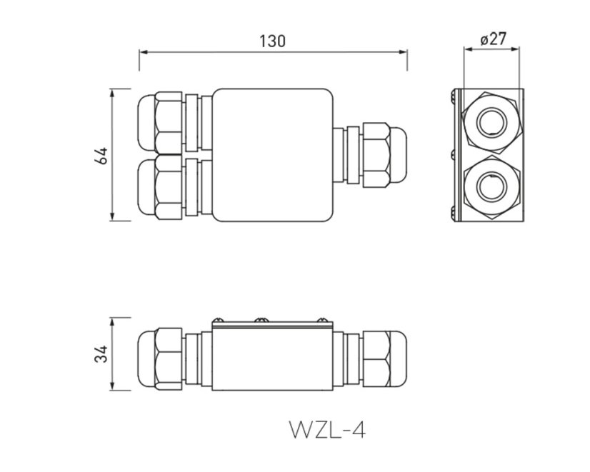 Kabelová spojka voděodolná "V",  IP68, 3x2.5mm2