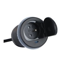 Zásuvka zapustená, 1x 230V + 1x USB-C nabíjačka PD20W, farba čierna, kábel 1.9m