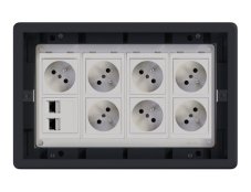 Podlahová zásuvka 7x 250V/16A (zásuvka bílá) + 2x port RJ45 cat. 6, barva boxu grafitově-šedá, pro zvýšené podlahy