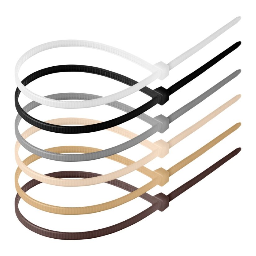 Stahovací pásky, béžová sada, 4,8x300mm, 120 ks, barvy: bílá, černá, šedá, krémová, béžová, hnědá