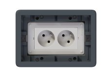 Podlahová zásuvka SF 187x132 mm, 2x 250V/16A (zásuvky bílé, nožové svorky), barva boxu šedá, pro zvýšené podlahy