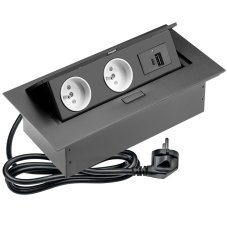 Zásuvkový blok zapuštěný, 2x zásuvka, 2x USB A+C, kabel 1,5m, barva černá