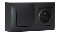 Zásuvkový blok nástenný 1x 250V/16A s jednopólovým vypínačom, radenie č.1, clonky, farba čierna matná