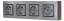 Nástěnný zásuvkový blok, 4x 250V/16A, šedé metalizované barvy s černým ozdobným rámem, bez kabelu