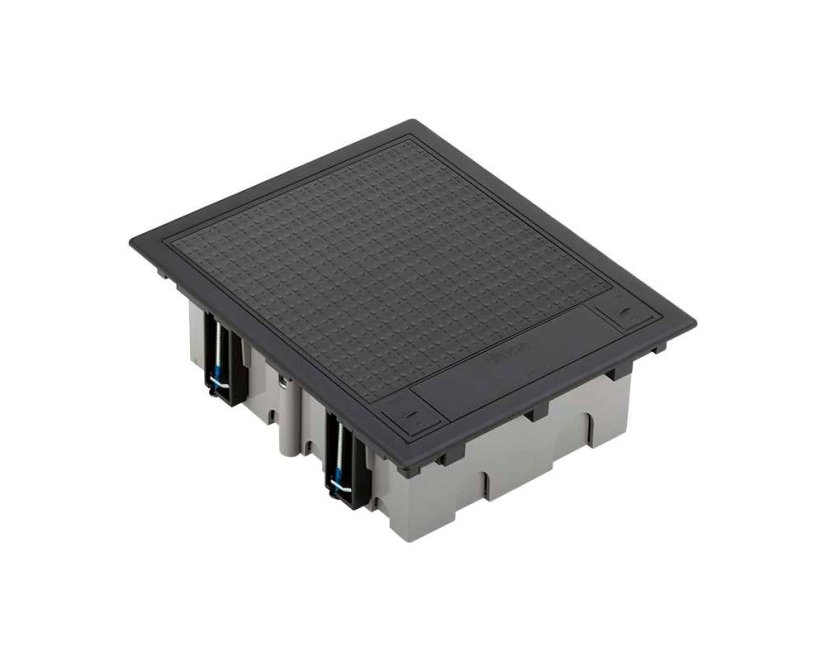 Podlahová zásuvka 2x 250V/16A (zásuvka bílá), 2x RJ45 cat.6, 2x HDMI, plné víko, barva boxu grafitová, s pouzdrem pro lité podlahy
