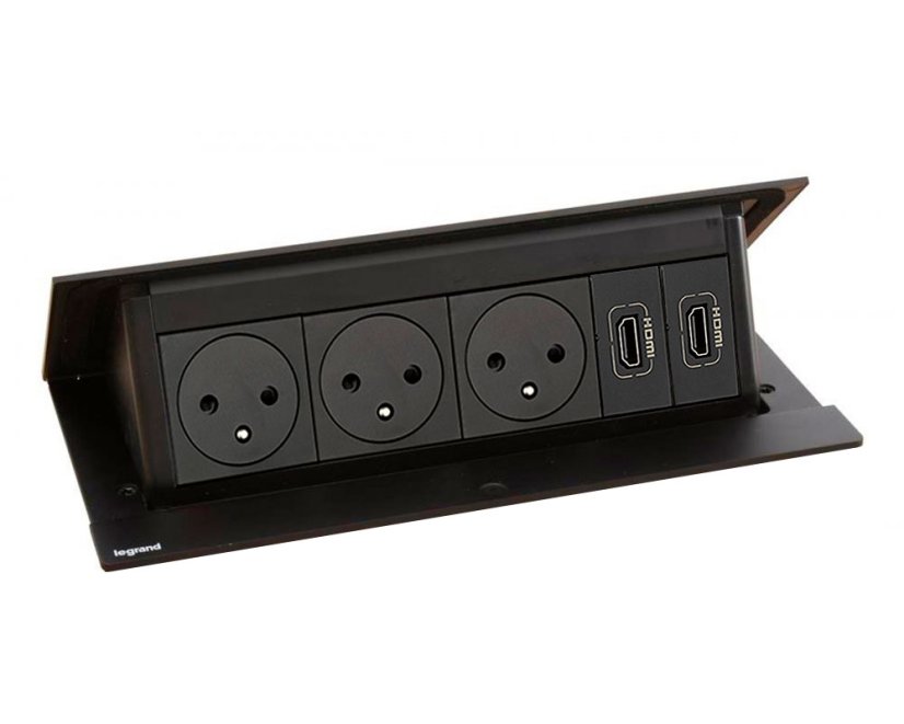 Pop-up blok INCARA 3x zásuvka 250V surface, 2x HDMI + montážní rám, barva černá, kabel 2m
