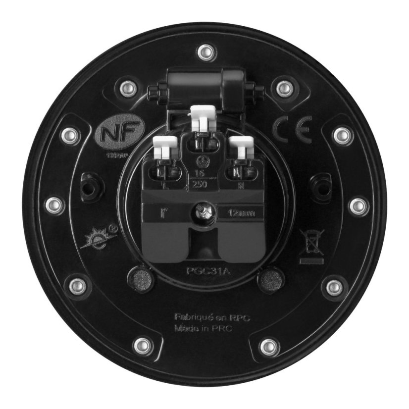Hermeticky uzatvárateľná guľatá zásuvka 1x 230V, krytie IP55, farba čierna
