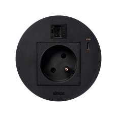 Vestavná stolní zásuvka Flash 90, 1x 230 V + 1 × USB-C PD 20 W, 1x RJ45 cat.6, kabel 1.5m, barva černá matná