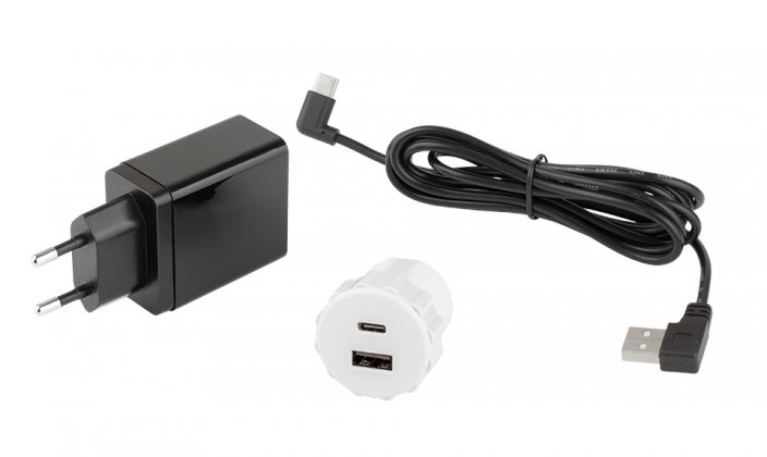 Vstavaná 2x USB A+C nabíjačka s priemerom 35 mm v bielej farbe, kábel + zdroj