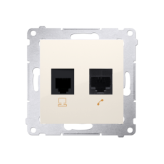 Dátová zásuvka RJ45 cat. 5e + telefónna RJ12 (zariadenie s krytom), Simon 54, farba krémová