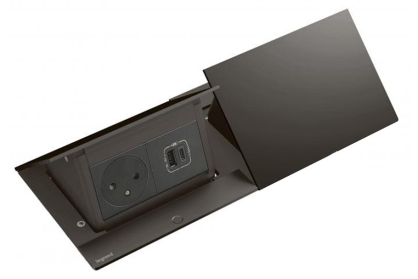 Pop-up blok INCARA 2x zásuvka 250V + 2x USB A+C nabíječka, (proti sobě), barva černá, kabel 2m