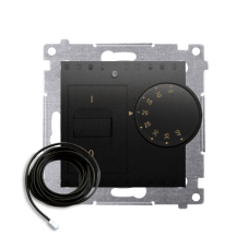 Termostat s vnějším senzorem (přístroj s krytem), Simon 54, barva černá matná metalizovaná