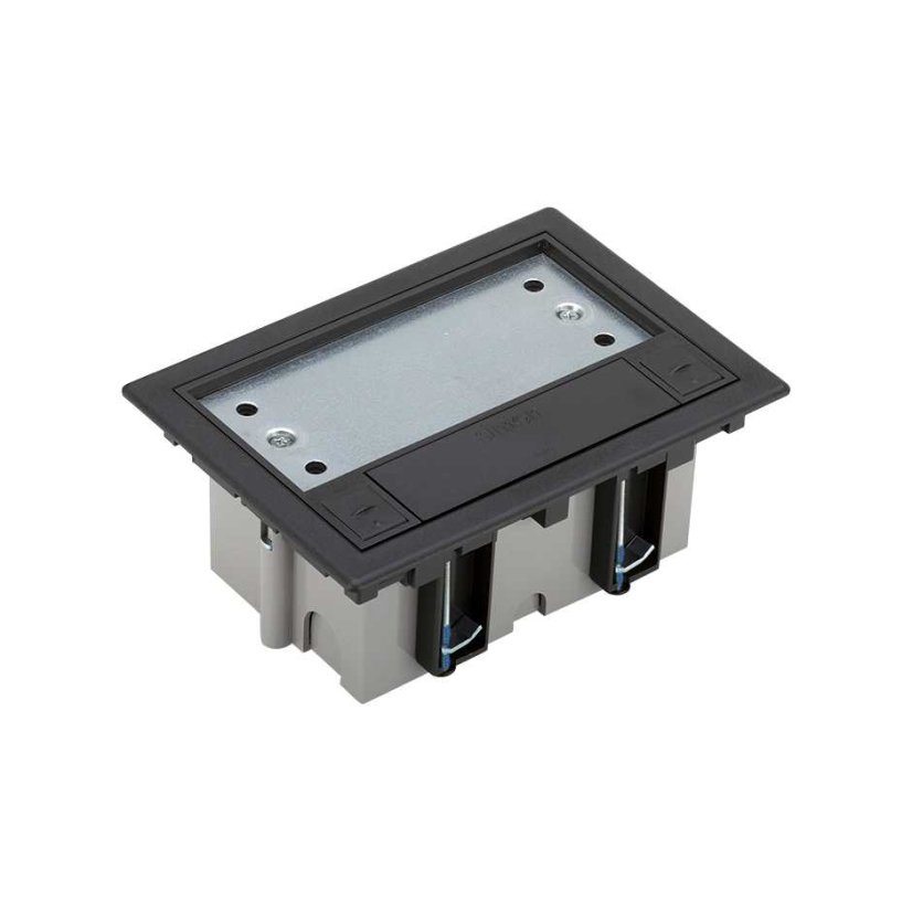 Podlahová zásuvka 2x 250V/16A, USB nabíječka A+C, 2x RJ45 cat.6, 1x HDMI, 2x USB-A data, 1x Mini-jack 3.5mm, barva boxu grafitově-šedá, s pouzdrem pro lité podlahy