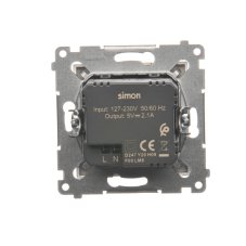 Nabíjačka USB 2x (zariadenie s krytom), 2x USB typu A, Simon 54, farba zlatá