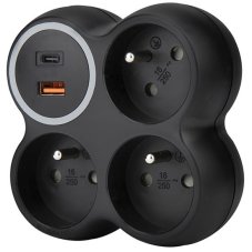 Rozbočka, 3x 15A, USB A+C rychlonabíječka 20W PD, matná černá