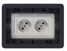 Podlahová zásuvka SF 187x132 mm, 2x 250V/16A, barva boxu grafit, pro lité podlahy s kazetou do potěru, vyplnění víka materiálem podlahy
