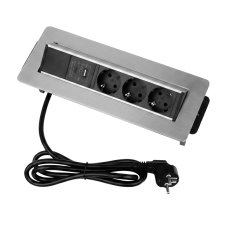 Výklopná zásuvka FLIX BOX, 3 x 230 V, USB-A QC 3.0 + USB-C PD, kábel 1,5 m, brúsená oceľ
