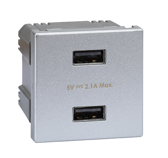 Nástenný box S500, 3x zásuvka 250V + 2x USB nabíjačka, bez kábla, povrch hliník