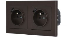 Zásuvky v rámečku pod omítku, 2x 230V/16A + 2x USB nabíječka, barva čokoládová