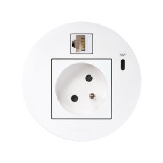 Vestavná stolní zásuvka Flash 90, 1x 230 V + 1 × USB-C PD 20 W, 1x RJ45 cat.6, kabel 1.5m, barva bílá matná