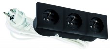 Zásuvkový blok zapuštěný v černé barvě, 3x zásuvka 230V, kabel 1.5m
