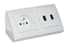 Rohová zásuvka 1x 250V / 16A + 2x USB nabíjačka, farba biela lesklá, bez kábla
