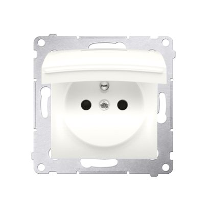 Jednotná kolíková zásuvka, v krytí IP44 bez těsnění, s bílým víčkem pro rámečky Premium (přístroj s krytem) 16A 250V, šroubové svorky, krémová