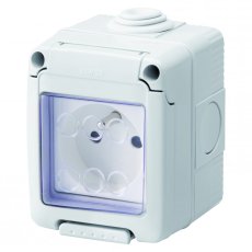 Zásuvka 1x 250V, Gewiss Combi 27, voděodolná, instalace na zeď, krytí IP55, barva šedá