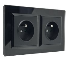 Zásuvka ve skleněném rámečku, 2x 230V/16A, pod omítku, barva černá