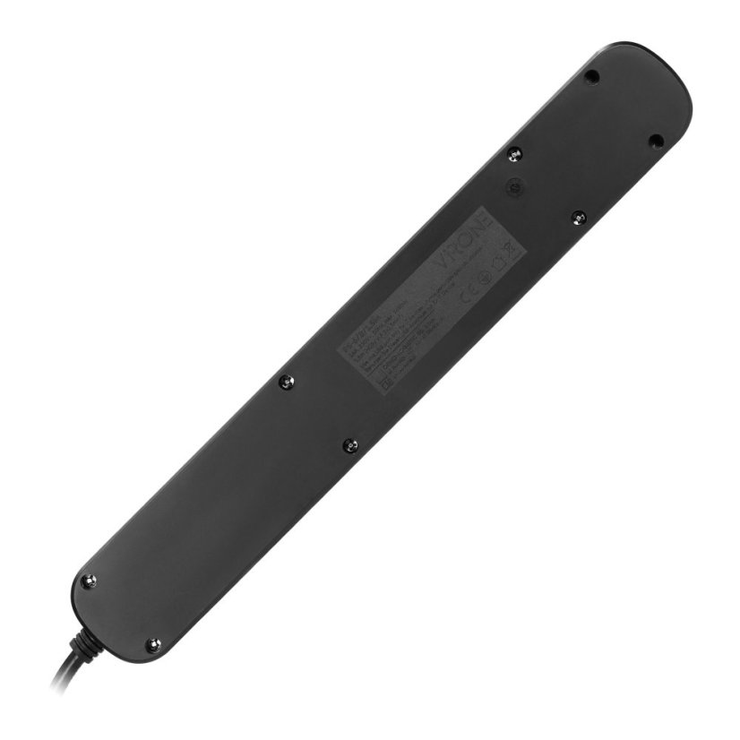 Přepěťová zásuvková lišta 5×230 V, USB-A + USB-C 20 W, 1,5 m, plochá vidlice, černá