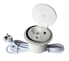 Jednoduchá zásuvka zapustená, 1x zásuvka, 1x USB (nabíjací), Qi nabíjanie, farba biela, kábel 1.8m