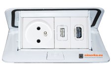 Pop-up blok, 1x zásuvka 230V, 1x HDMI, 1x USB nabíjačka, hliník, farba biela lesklá, káble 2m