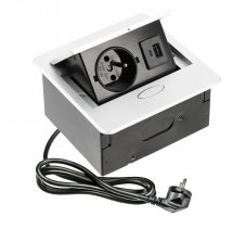 Výklopný blok AVARO, 1x zásuvka 230V, 2x USB-A+C nabíjačka, kábel 1.5m, farba biela
