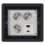 Podlahová zásuvka SF 187x171 mm, 3x 250V/16A (zásuvky bílé), 1x USB A+C nabíječka, barva boxu grafit, pro zvýšené podlahy
