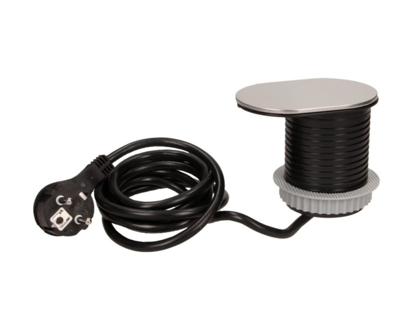 Zásuvkový blok s posuvným víkem, 1x zásuvka 230V a 1x USB-A+C nabíječka, PD20W, kabel 1.9m, barva stříbrná
