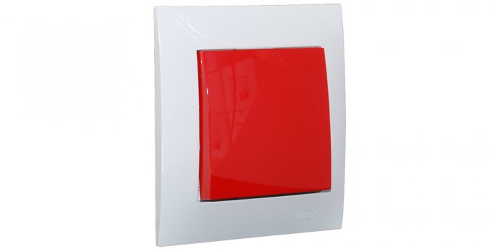 Vypínač (spínač) s jednou klapkou v rámčeku, inštalácia pod omietku, radenie č. 1/6/7 podľa výberu, farba bielo-červená
