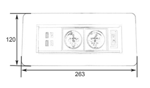 Otočná zásuvka do stola v hliníkovom puzdre, farba strieborna, 2x 230V + 2x USB nabíjací + 1x RJ45 + 1x HDMI, kábel 1.5m