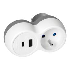 Zásuvková rozbočka 1×230 V, USB-A + USB-C 15 W, bielo-sivá
