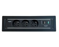 Vstavaná zásuvka MAGNAT-FRAME, 3× 230 V + 1× USB-A/C nabíjačka, farba čierna, kábel 2m