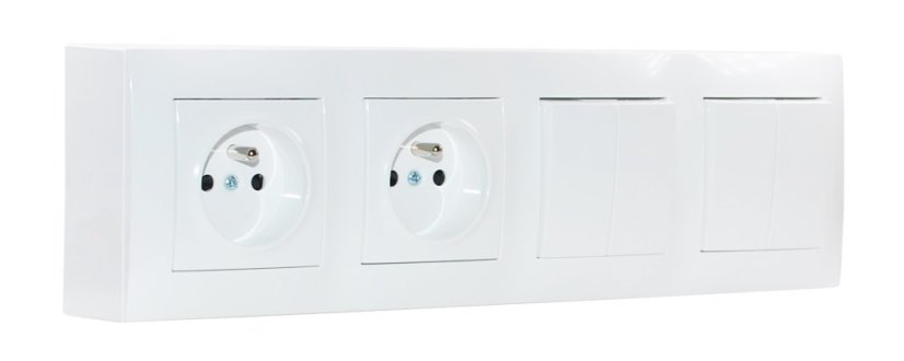 Zásuvkový blok nástěnný 2x 250V/16A s 2x vypínačem (řazení č. 5), clonky, bez kabelu, barva bílá