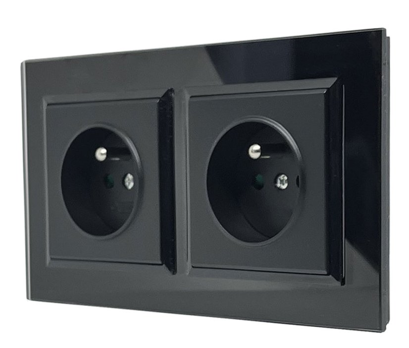 Zásuvka ve skleněném rámečku, 2x 230V/16A, pod omítku, barva černá