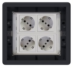 Podlahová zásuvka SF 187x171 mm, 4x 250V/16A schuko, (zásuvky bílé), barva boxu grafit, pro zvýšené podlahy