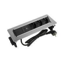 Výklopná zásuvka FLIX BOX, 3 x 230 V, USB-A QC 3.0 + USB-C PD, kábel 1,5 m, brúsená oceľ