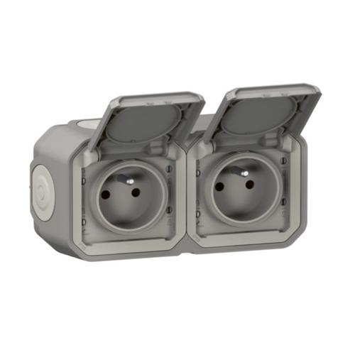 Dvojzásuvka Legrand Plexo 2×2P+T 16 A, IP55, horizontální, šedá