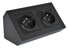 Rohová zásuvka 2x 250V s 2x USB-A nabíječkou v černé matné barvě, bez kabelu