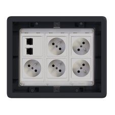 Podlahová zásuvka 5x 250V/16A (zásuvka biela) + 2x port RJ45 cat. 6, farba boxu grafitovo-šedá, pre zvýšené podlahy