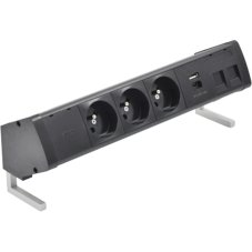 Stolní zásuvkový blok, 3x 250V + 2x nabíjecí USB 5V/4.2A (A+C) + 2x RJ45, kabel 2m, barva černá matná