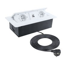 Zásuvka výklopná 2 x 230V + 2x USB A+C nabíječkou 5V, IP20, max. příkon 3680W, délka kabelu 1.5 m, barva bílá