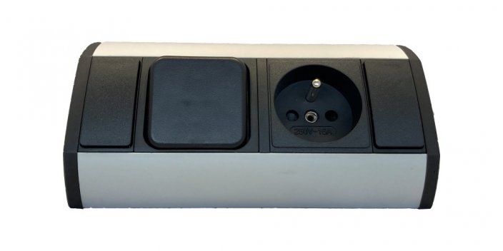 Zásuvkový rohový blok s vypínačem, 1 x 230V, barva černo-stříbrná, kabel 20cm