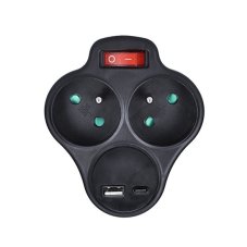 Rozbočka s USB A+C nabíječkou, 2 x 10A, vypínač, barva černá